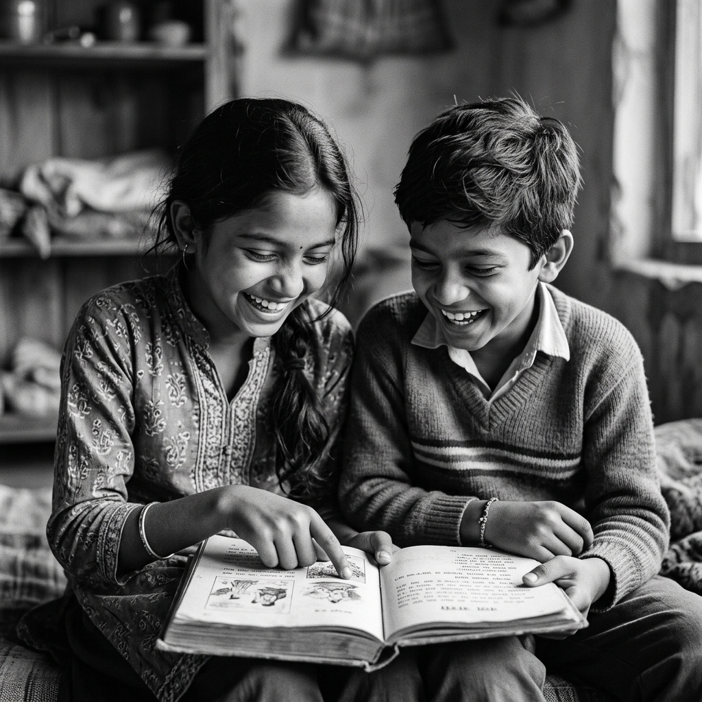 Happy children learning