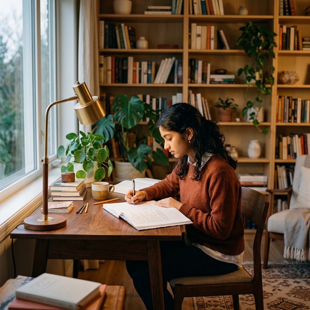 Student studying at desk