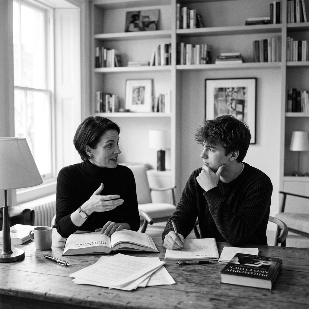 Tutor and student in deep discussion